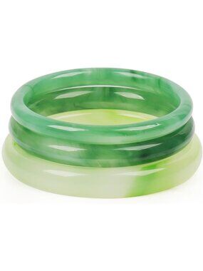 Set of 3 Natural Jade Bangles for Women - Good Luck & Healing Bracelets